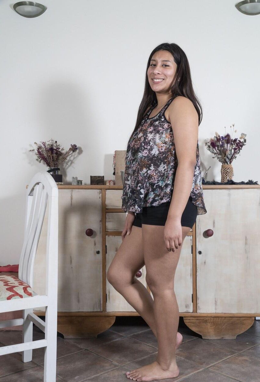 Smiling chubby latin teen with a hairy bush valentina
