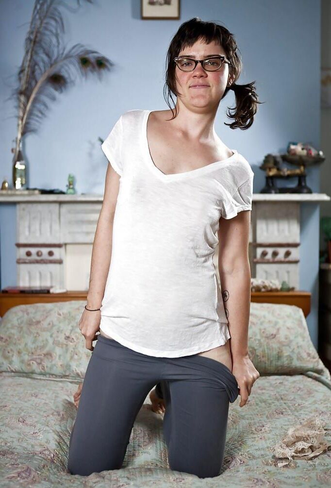 Hairy cute nerdy brunette with glasses and small saggy tits mona