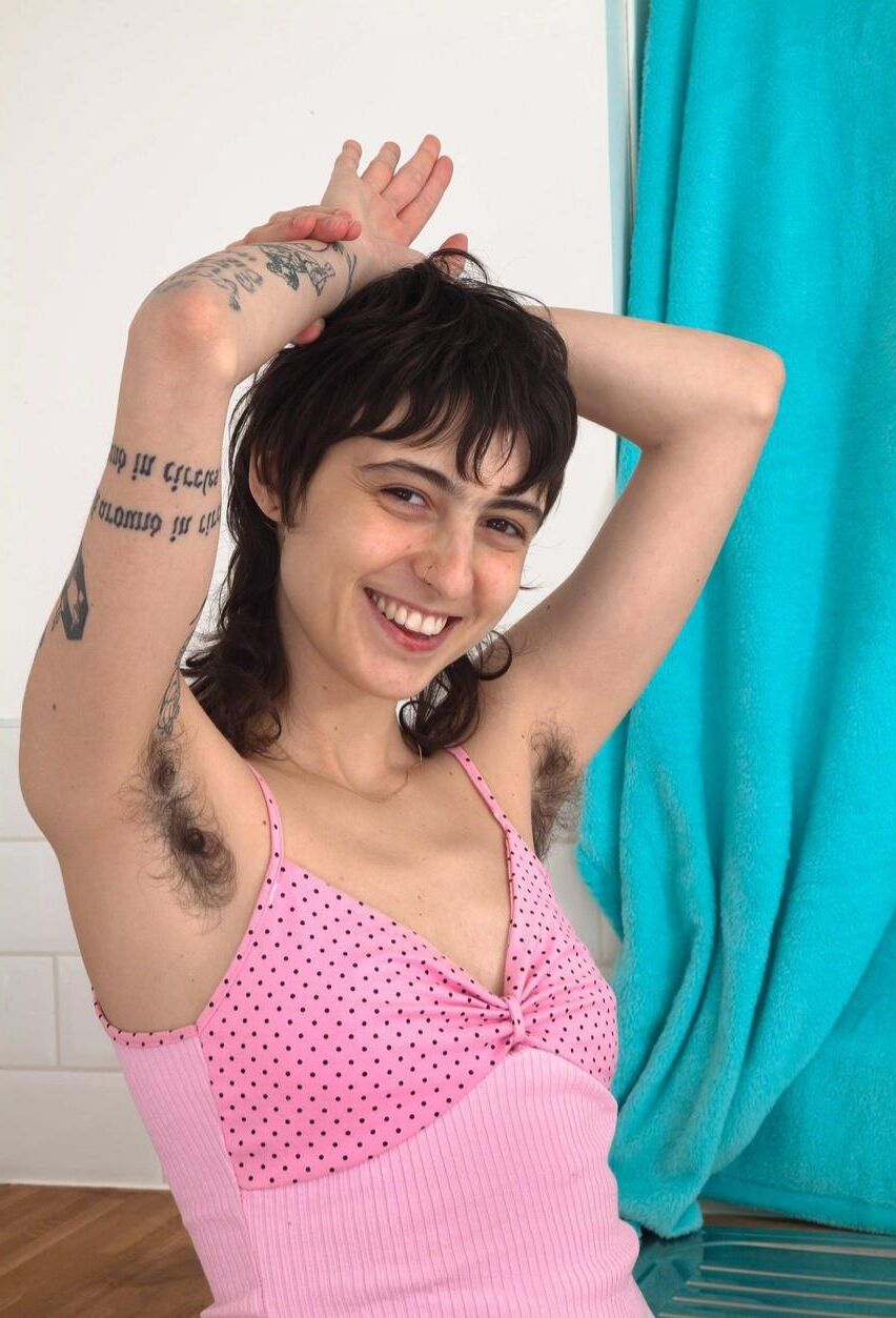 Inked hairy slim punk teen frida