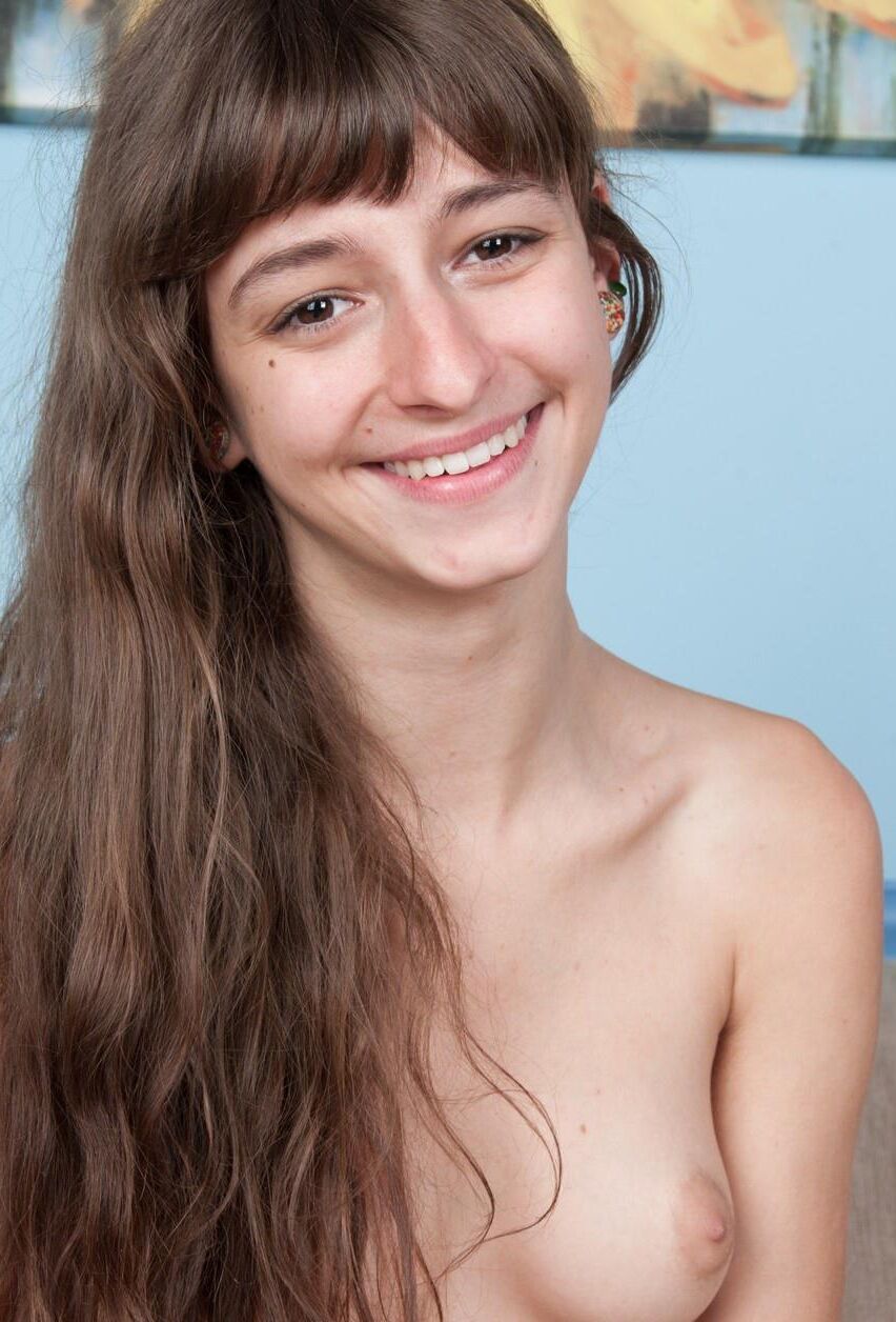 Skinny hairy brunette teen with long hair willow