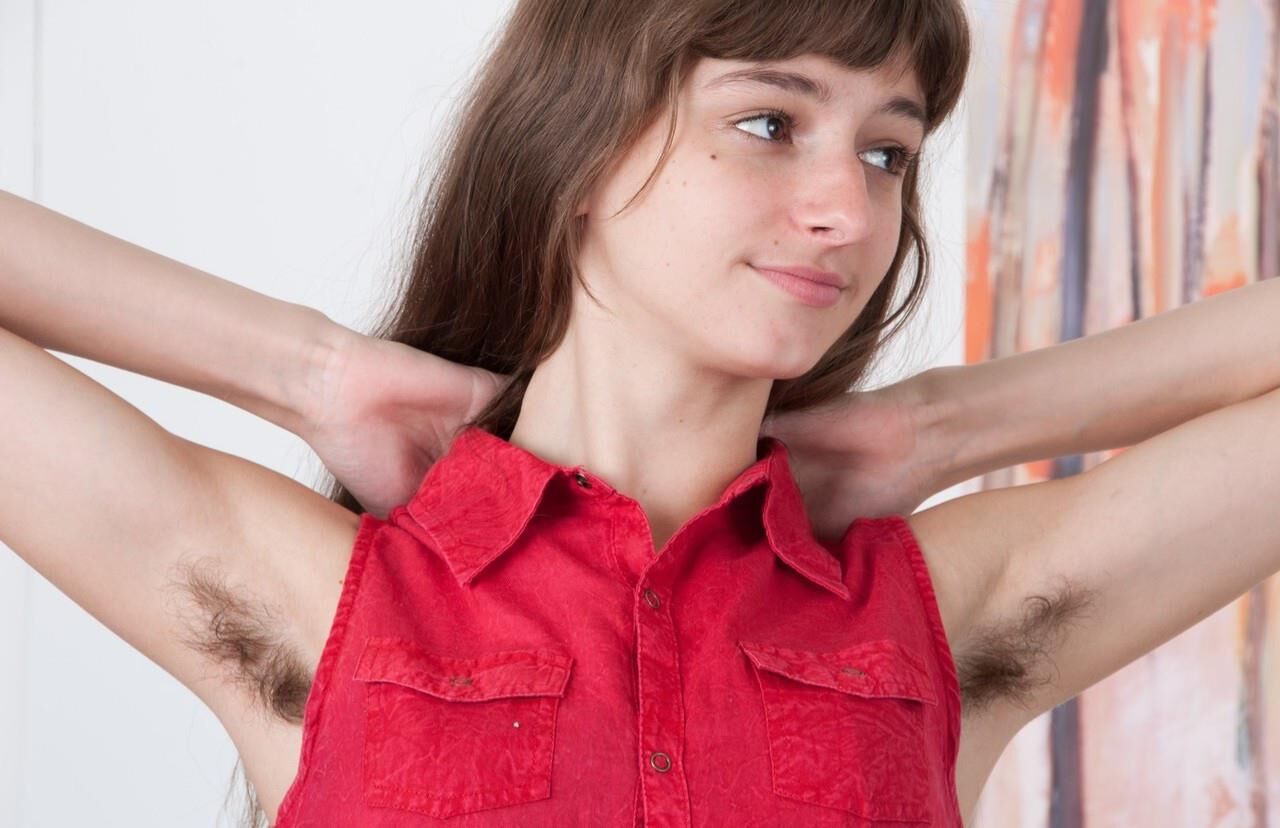 Skinny hairy brunette teen with long hair willow
