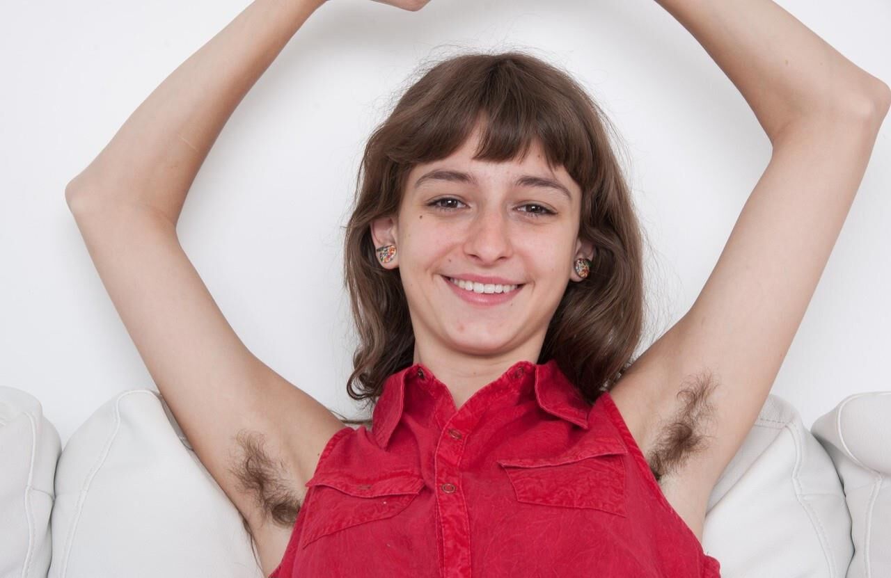 Skinny hairy brunette teen with long hair willow