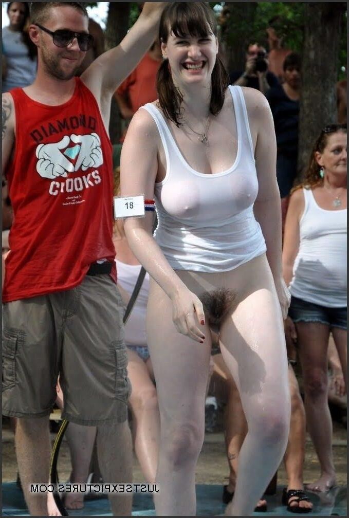 Nerdy babe with great tits first public strip