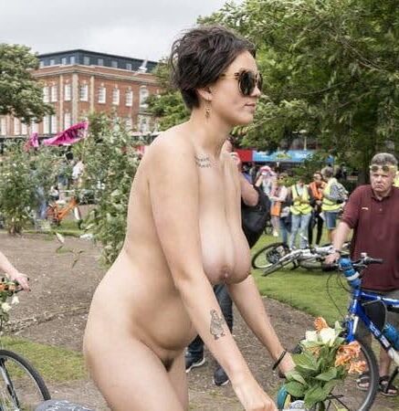 Nude biker with great tits and bush WNBR